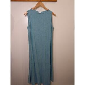 Pure Jill Women's M Chambray Blue Linen Blend Sleeveless Midi Shift Soft Dress